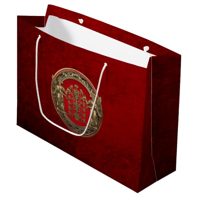 Grand Sac Cadeau [220] Deux Ninurtas d'or avec arbre de vie (Devant Angle)