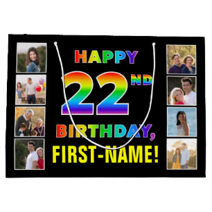 Grand Sac Cadeau 22e anniversaire : Rainbow Text, Custom Photos & N