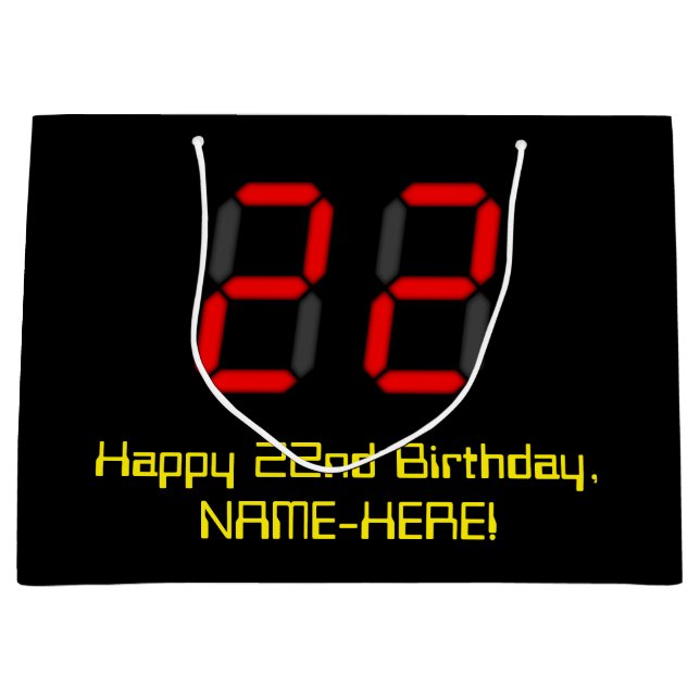 Grand Sac Cadeau 22e anniversaire : Rouge Digital Clock Style "22"  (Devant)