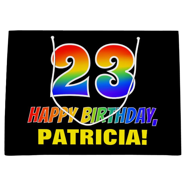 Grand Sac Cadeau 23e anniversaire : Bold, amusant, simple, arc-en-c (Devant)