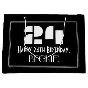 Grand Sac Cadeau 24e anniversaire ~ Art Déco Inspiré Look "24" + No