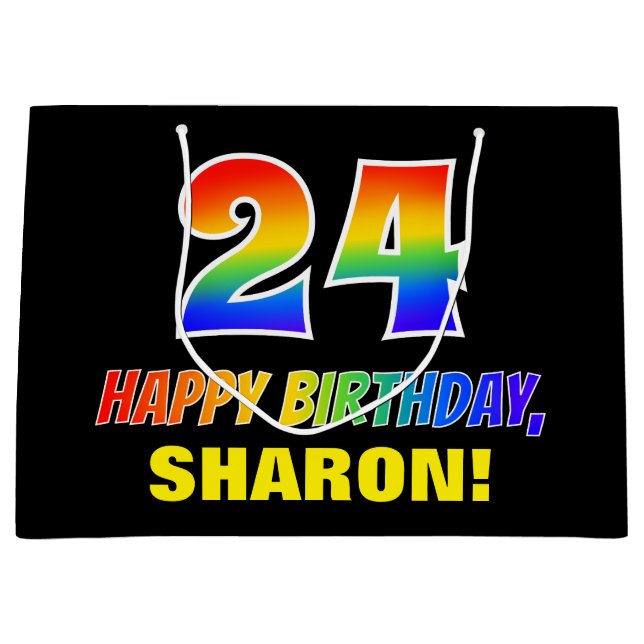 Grand Sac Cadeau 24e anniversaire : Gras, amusant, simple, arc-en-c (Devant)