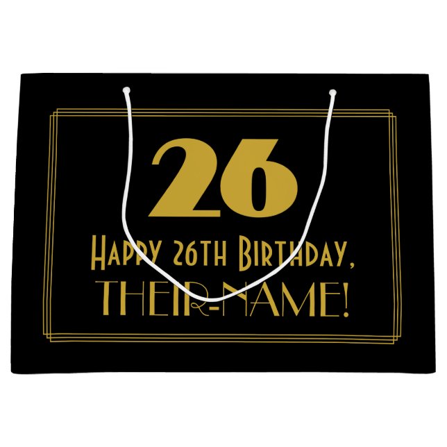 Grand Sac Cadeau 26e anniversaire — Art Déco Inspiré Look "26" & No (Devant)