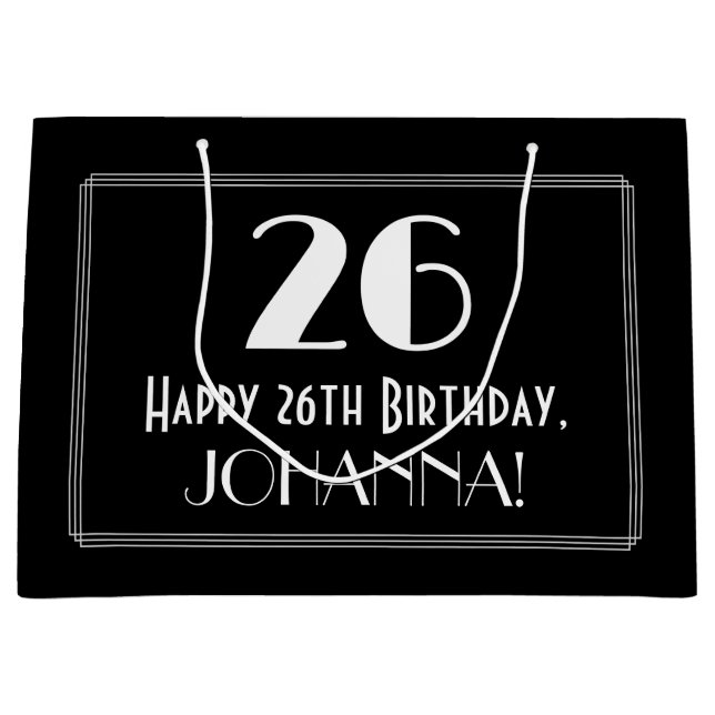 Grand Sac Cadeau 26e anniversaire : Art Déco Style inspiré "26", No (Devant)