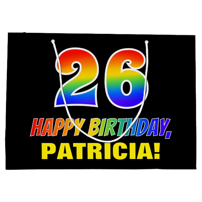 Grand Sac Cadeau 26e anniversaire : Bold, amusant, simple, arc-en-c (Dos)