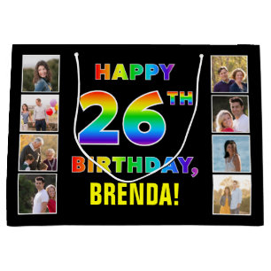 Grand Sac Cadeau 26e anniversaire : Rainbow Text, Custom Photos & N