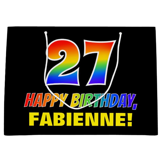Grand Sac Cadeau 27e anniversaire : Bold, amusant, simple, arc-en-c (Devant)