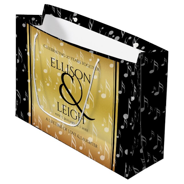 Grand Sac Cadeau 27e anniversaire du Mariage de musique (Devant Angle)