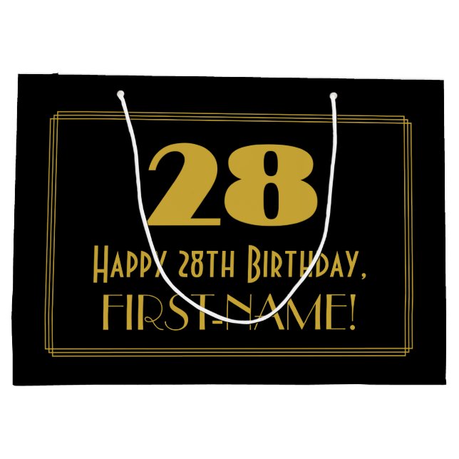 Grand Sac Cadeau 28e anniversaire — Art Déco Inspiré Look "28" & No (Dos)