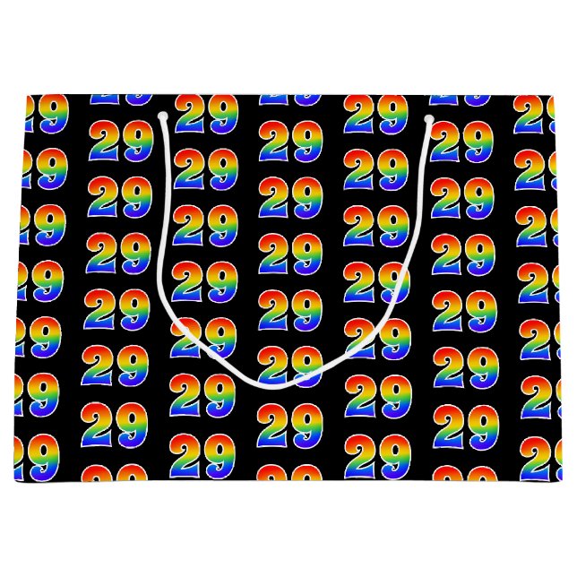 Grand Sac Cadeau 29e anniversaire : Fun Rainbow Event Numéro 29 Mot (Devant)