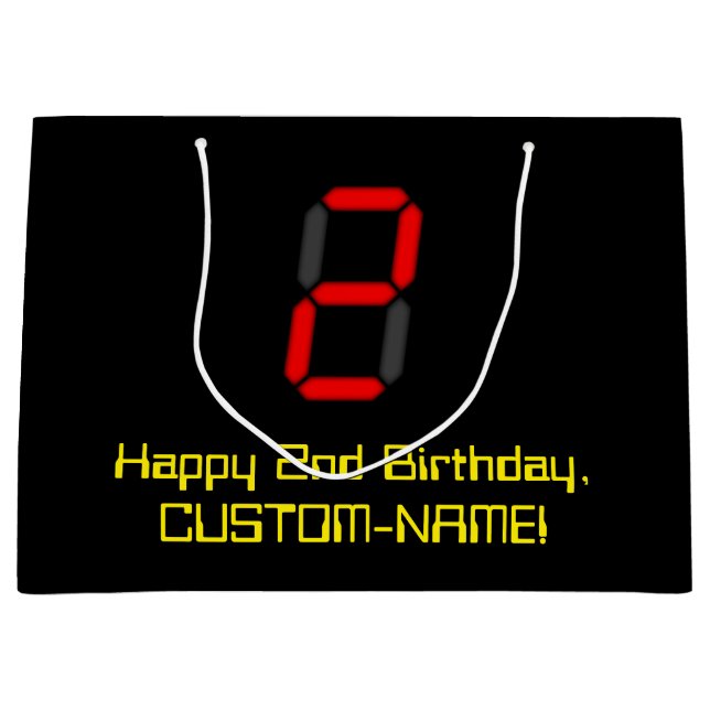 Grand Sac Cadeau 2ème anniversaire : Rouge Digital Horloge Style "2 (Devant)