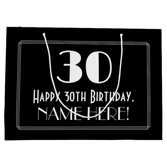 Grand Sac Cadeau 30e anniversaire : Art Déco Style inspiré "30", No (Dos)