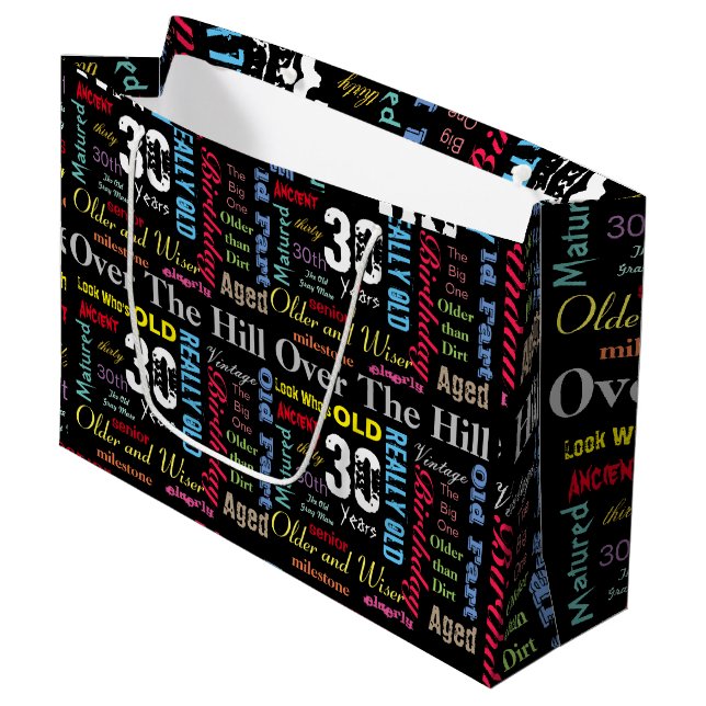 Grand Sac Cadeau 30e anniversaire heureux dans un style de graffiti (Devant Angle)