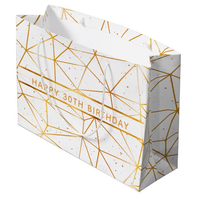 Grand Sac Cadeau 30e anniversaire or géométrique motif blanc (Dos Angle)