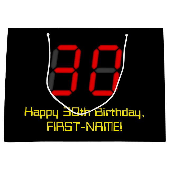 Grand Sac Cadeau 30e anniversaire : Rouge Digital Clock Style "30"  (Devant)