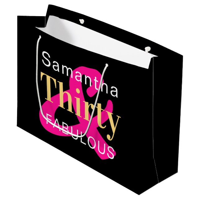 Grand Sac Cadeau 30e anniversaire Trente fabuleux parti personnalis (Devant Angle)