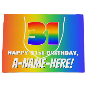 Grand Sac Cadeau 31e anniversaire : coloré, amusant Motif arc-en-ci