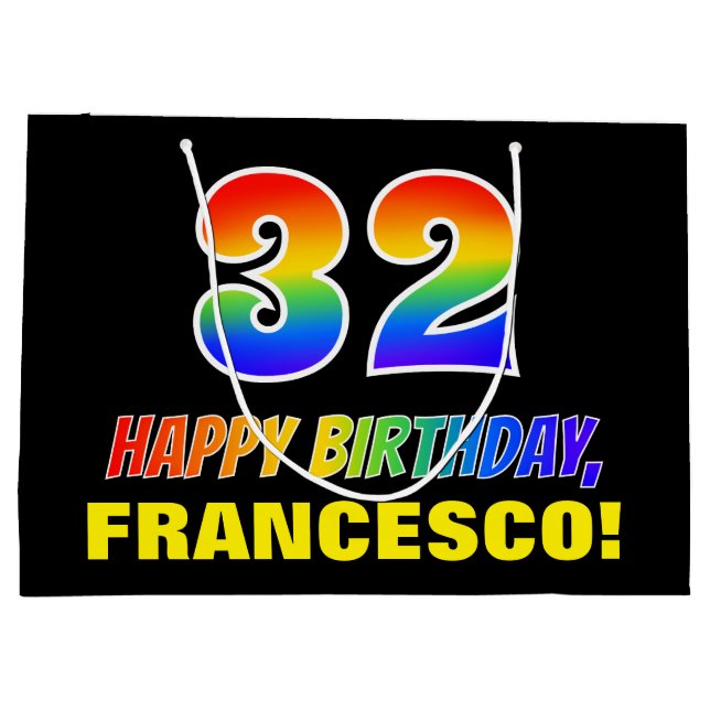 Grand Sac Cadeau 32e anniversaire : Bold, amusant, simple, arc-en-c (Dos)