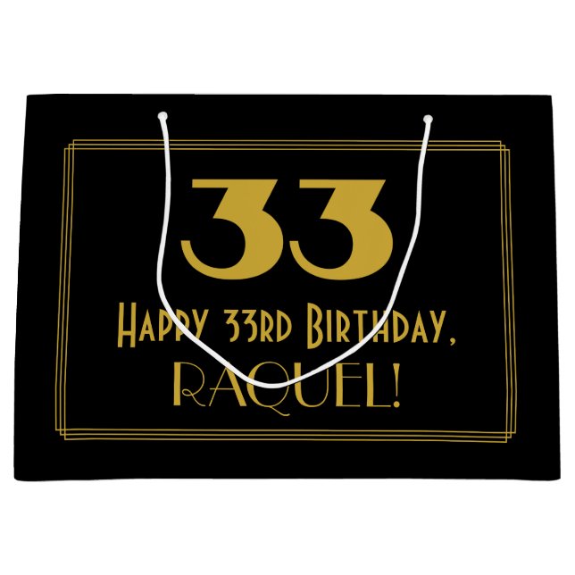 Grand Sac Cadeau 33e anniversaire — Art Déco Inspiré Look "33" & No (Devant)