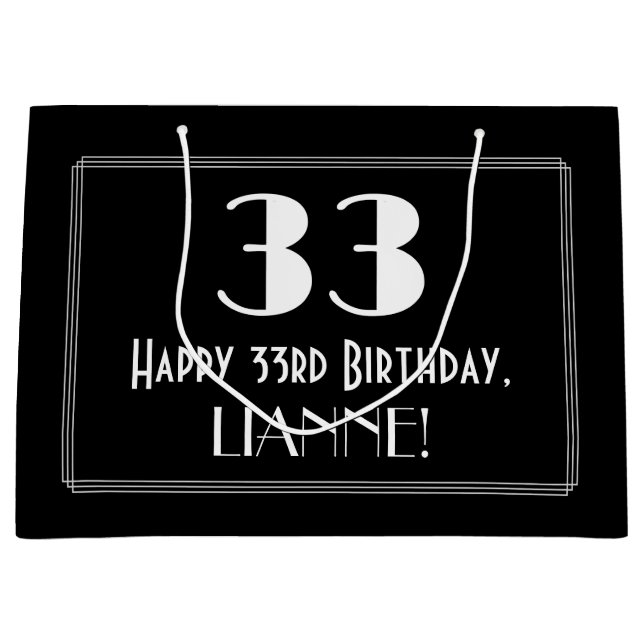 Grand Sac Cadeau 33e anniversaire : Art Déco Style inspiré "33", No (Devant)