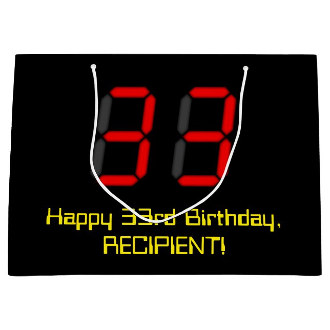 Grand Sac Cadeau 33ème anniversaire : Rouge Digital Clock Style "33 (Devant)