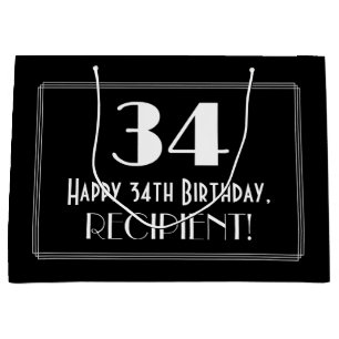 Grand Sac Cadeau 34e anniversaire : Art Déco Style inspiré "34", No
