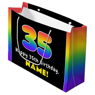 Grand Sac Cadeau 35e anniversaire : Arc-en-ciel coloré # 35, Nom pe