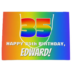 Grand Sac Cadeau 35e anniversaire : coloré, amusant Motif arc-en-ci