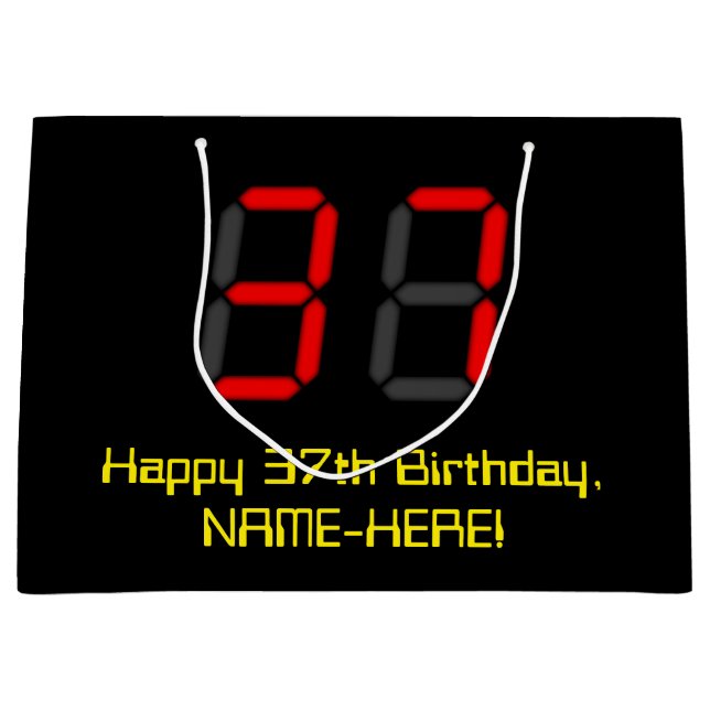 Grand Sac Cadeau 37ème anniversaire : Rouge Digital Clock Style "37 (Devant)