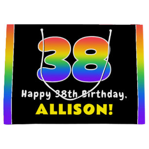 Grand Sac Cadeau 38e anniversaire : Arc-en-ciel coloré # 38, Nom pe