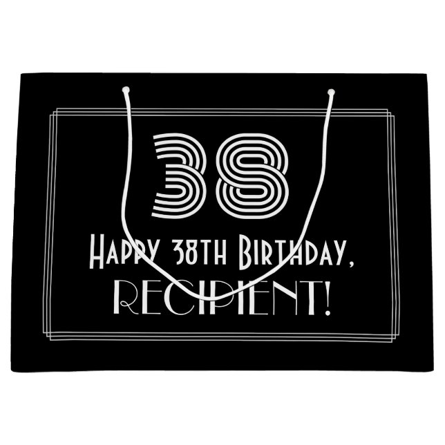 Grand Sac Cadeau 38e anniversaire — Art Déco Inspiré Look "38" & No (Devant)