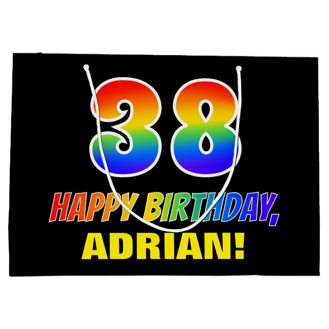 Grand Sac Cadeau 38e anniversaire : Bold, amusant, simple, arc-en-c (Dos)