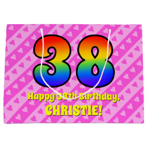 Grand Sac Cadeau 38e anniversaire : Pink Stripes & Hearts, Arc en c