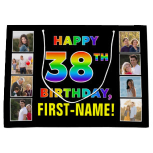 Grand Sac Cadeau 38e anniversaire : Rainbow Text, Custom Photos & N