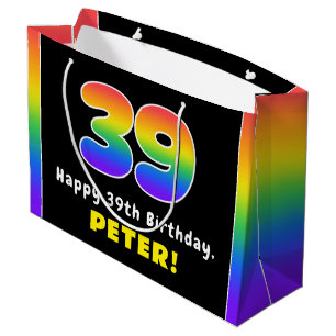 Grand Sac Cadeau 39e anniversaire : Arc-en-ciel coloré # 39, Nom pe