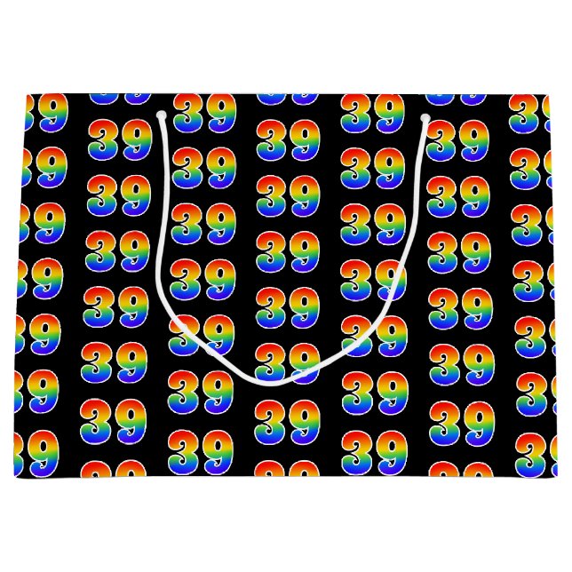 Grand Sac Cadeau 39e anniversaire : Fun Rainbow Event Numéro 39 Mot (Devant)