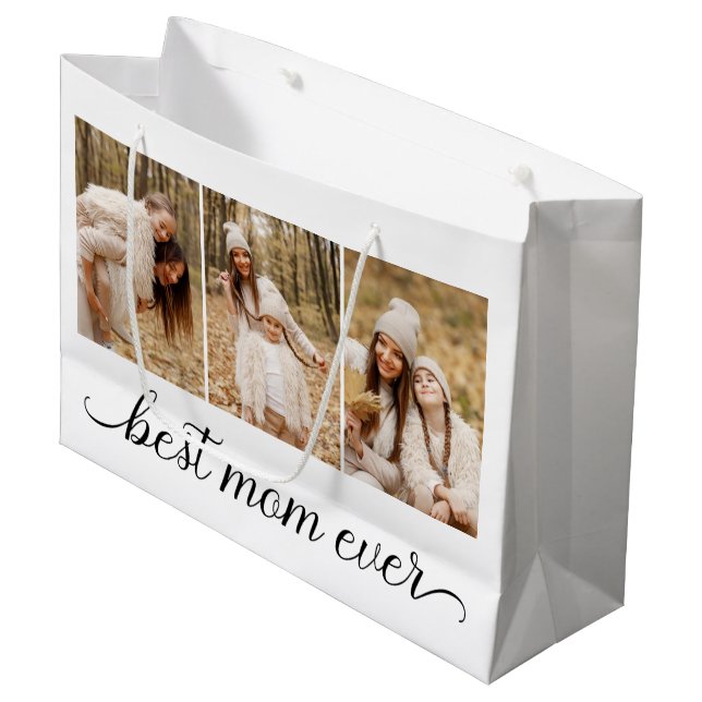 Grand Sac Cadeau 3 Collage photo Meilleure maman jamais (Devant Angle)