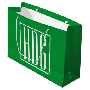 Grand Sac Cadeau 3 Initiales Monogramme Vert et blanc