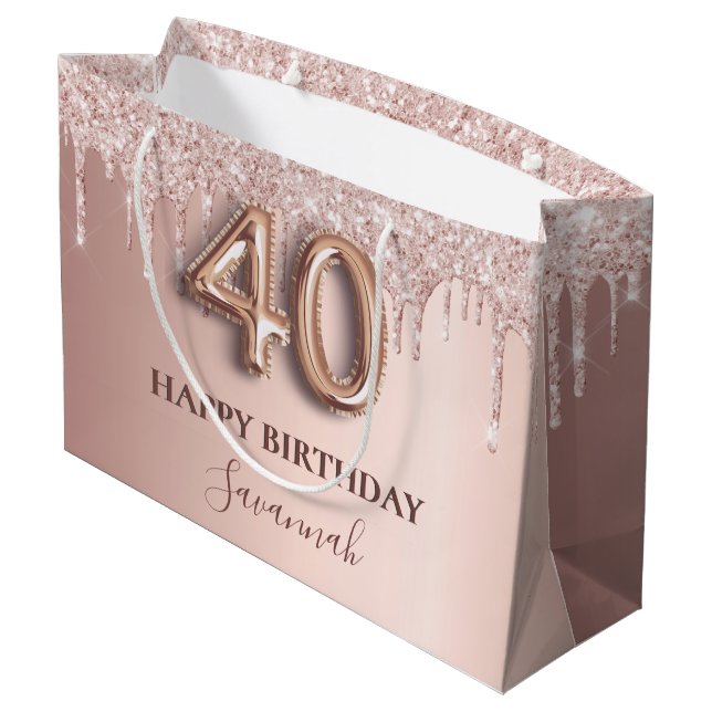 Grand Sac Cadeau 40e anniversaire rose or parties scintillant rose  (Dos Angle)