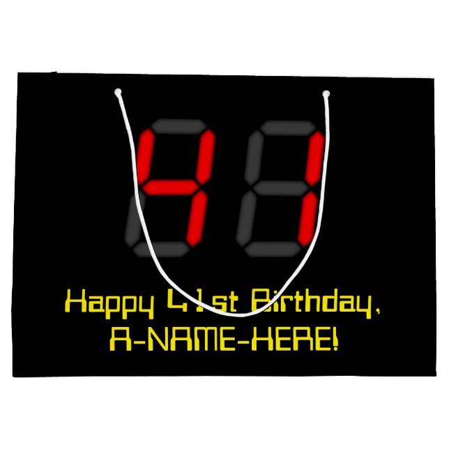 Grand Sac Cadeau 41e anniversaire : Rouge Digital Horloge Style "41 (Dos)