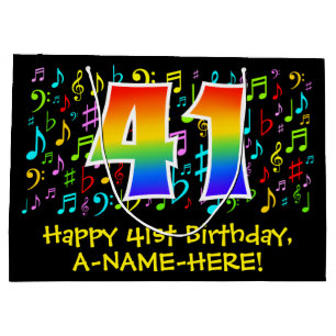 Grand Sac Cadeau 41e anniversaire - Symboles de musique colorée, Ar
