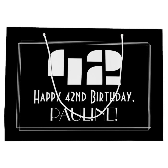 Grand Sac Cadeau 42e anniversaire ~ Art Déco Inspiré Look "42" + No (Dos)
