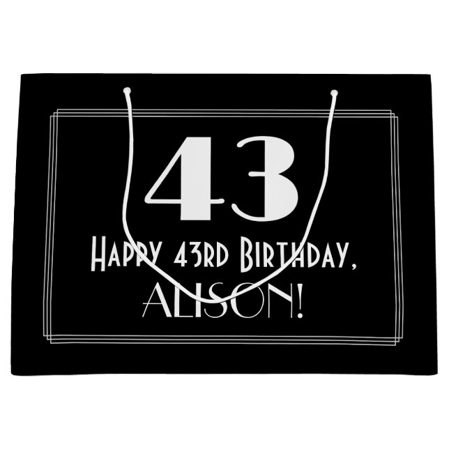 Grand Sac Cadeau 43e anniversaire : Art Déco Style inspiré "43", No (Devant)