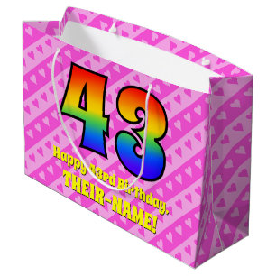 Grand Sac Cadeau 43e Anniversaire: Bandes roses & Cœurs, Arc-en-cie