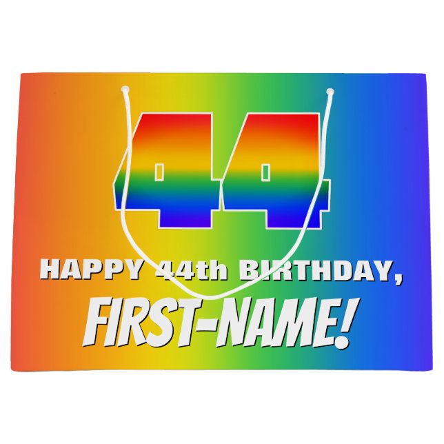 Grand Sac Cadeau 44e anniversaire : coloré, amusant Motif arc-en-ci (Devant)