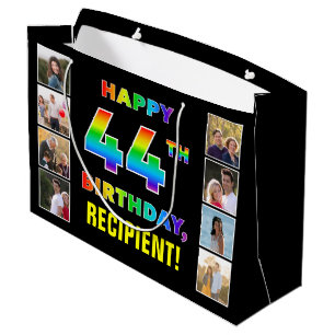 Grand Sac Cadeau 44e anniversaire : Rainbow Text, Custom Photos & N