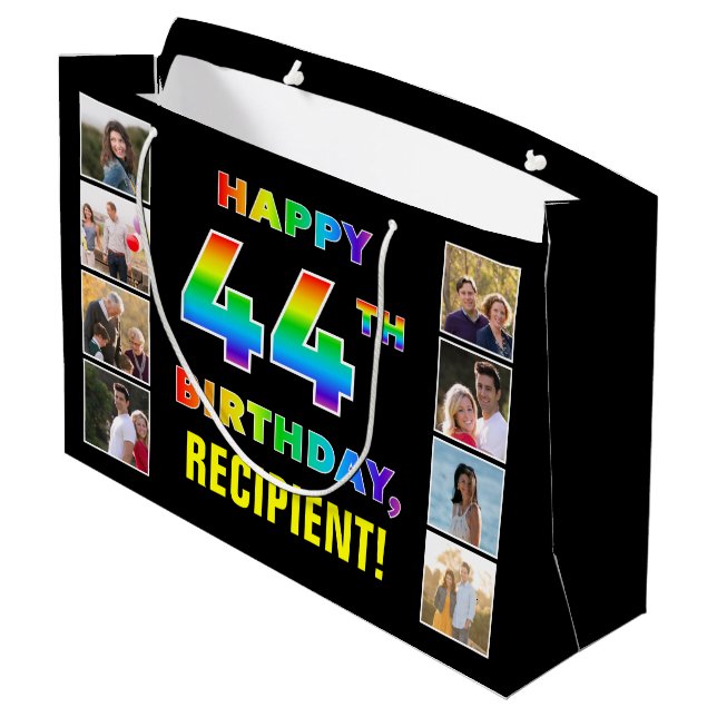 Grand Sac Cadeau 44e anniversaire : Rainbow Text, Custom Photos & N (Dos Angle)