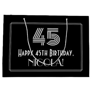Grand Sac Cadeau 45e anniversaire — Art Déco Inspiré Look "45" & No