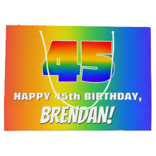 Grand Sac Cadeau 45e anniversaire : Coloré, amusant Motif arc-en-c