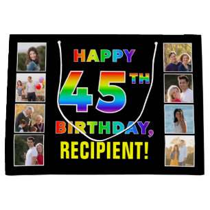 Grand Sac Cadeau 45e anniversaire : Rainbow Text, Custom Photos & N